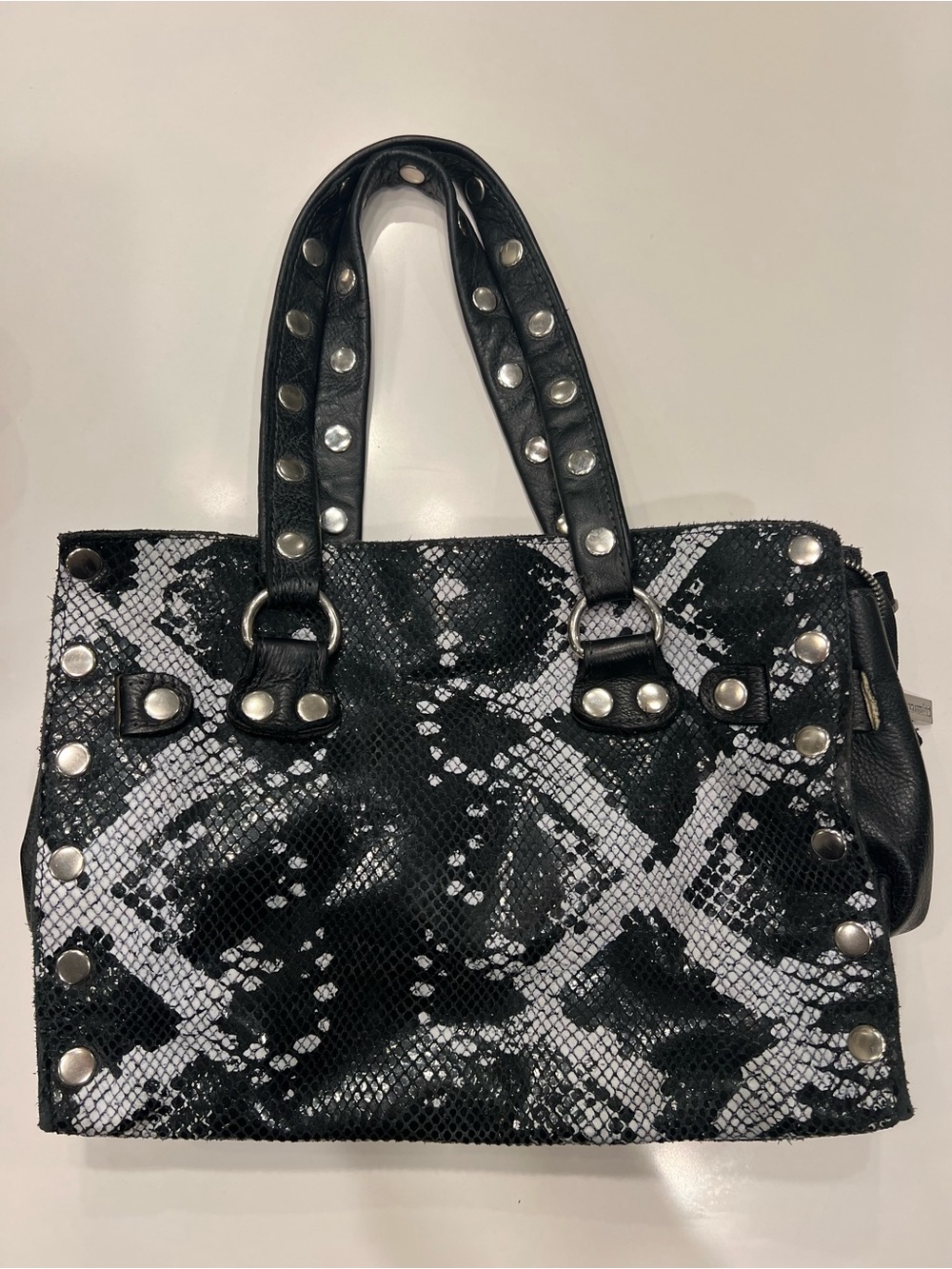 Hammitt Black & White Snake-Print Studded Satchel